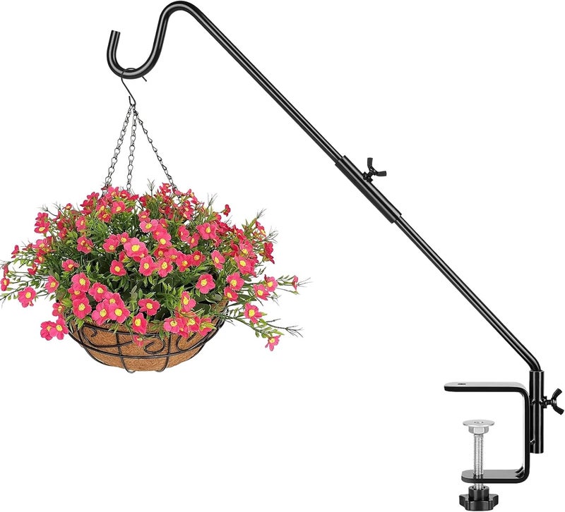 BOLITE Heavy Duty Deck Hook, 20 Inch Bird Feeder Hanger for Hummingbird Feeders, Planters, Lanterns, Wind Chimes, 360° Rotatable Arm, Black, Birthday Gifts for Women Men, Gifts for Mom Dad - Image 1